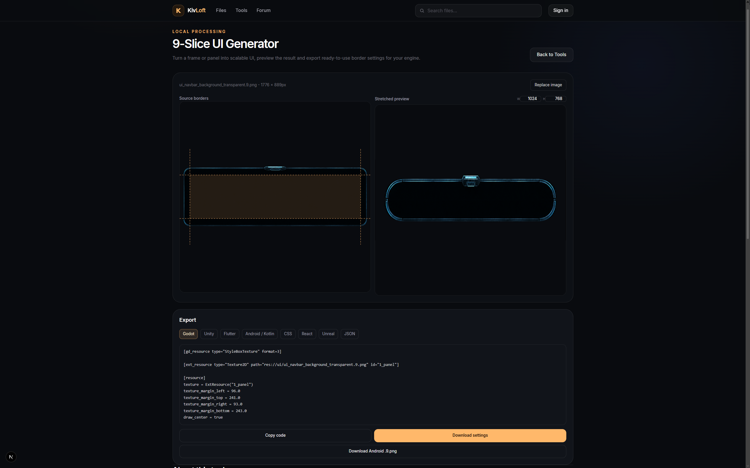KivLoft 9-Slice UI Generator with scalable border controls